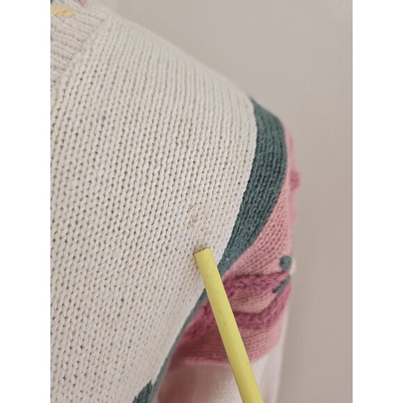 Russ Studio Floral Knit Cotton Cottagecore V-Neck Vintage 80s 90s Sweater M - Picture 6 of 11